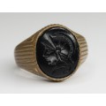 inel victorian. camee intaglio Pallas Athena. onix & bronz double..Franta. cca 1870